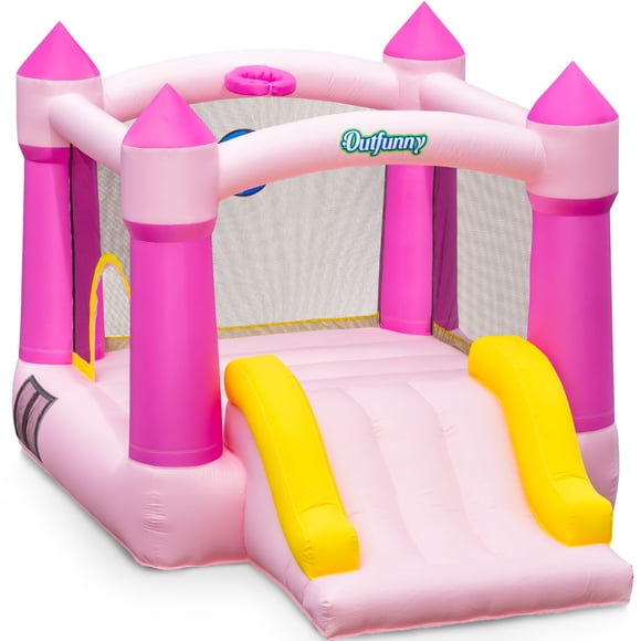 Bounce House Outfunny Indoor con tobogán para niños de 3 a 6 años, color rosa
