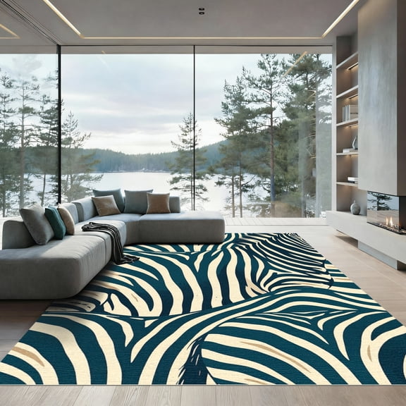 ODIKA 4'x6' Machine Washable Non-Slip Area Rug, Contemporary Black High Traffic Rug, Beige, 961770