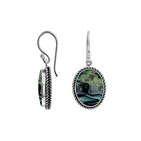 Oval Shell Earrings - AE-6212-AB Sterling Silver Oval Shape Earring With Abalone Shell