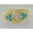 thumbnail image 5 of LBG 14k Yellow Gold Cultured Pearl and Turquoise Womens Band Ring - Size 7, 5 of 6