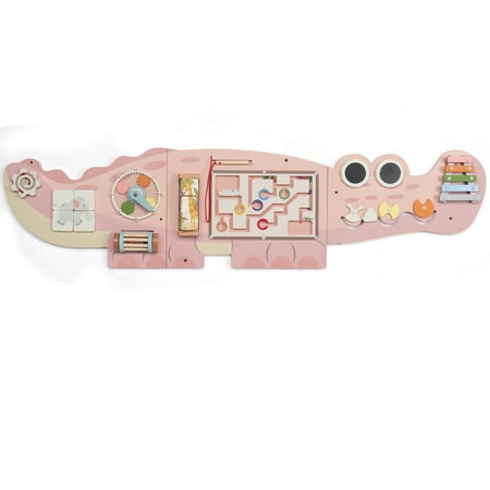 Zimtown Crocodile Wooden Activity Wall Busy Board, Montessori Sensory Wall Panel for Toddlers, 10 in 1 Learning Activitie Center, Gift for Kids 2-6 Year Olds, Playroom Toy for Boys and Girls