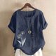 thumbnail image 1 of Karight Womens Cotton Gauze Shirt Dandelion Print Summer Beach Blouse Short Sleeve Casual Loose Comfy Tunic Tops Plus Size, 1 of 4