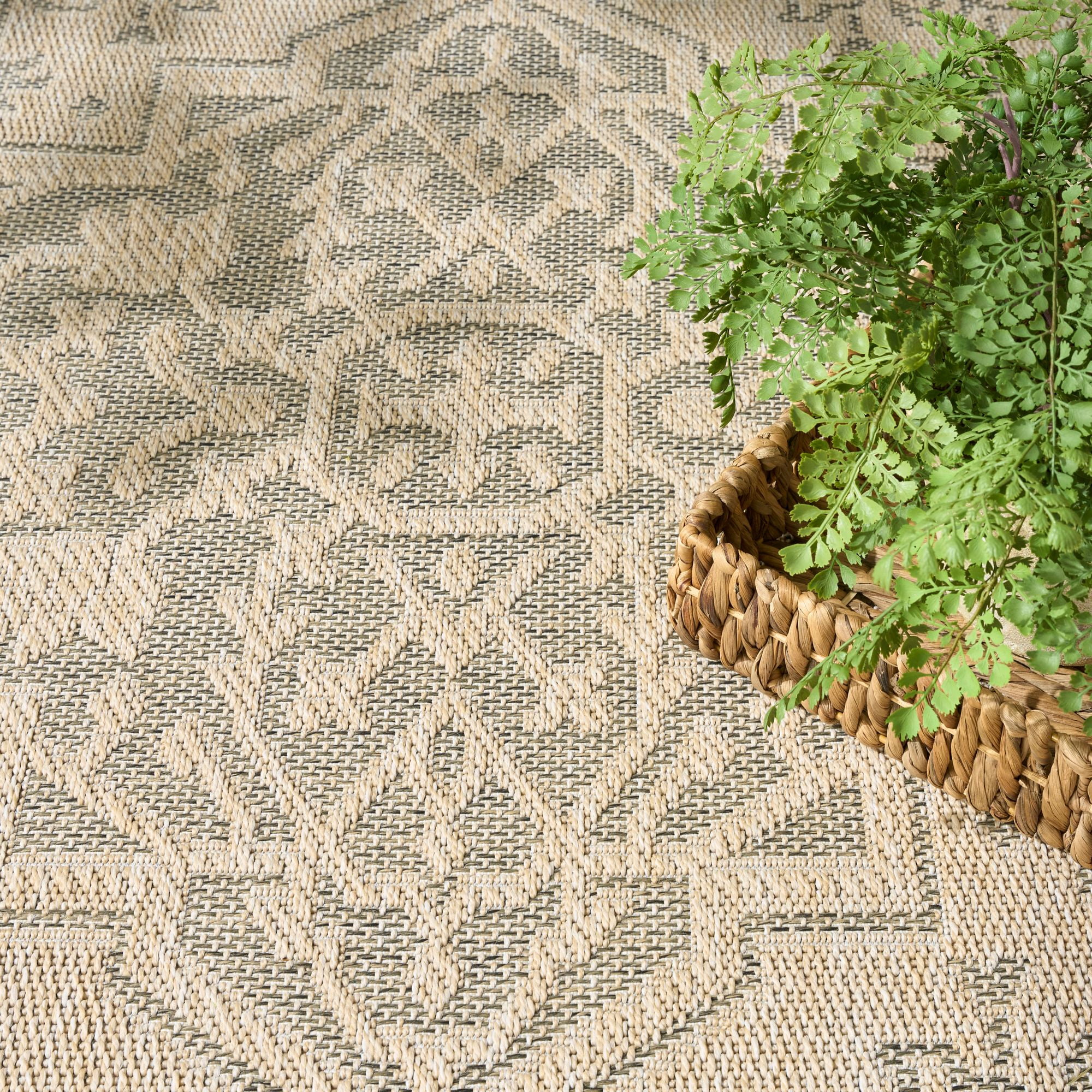 Nourison Tulum 5'3" x 7' Taupe Olive Indoor/Outdoor Rug