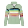 thumbnail image 4 of Moxiu Striped Quarter Zip Sweatshirt Women Long Sleeve Pullover Tops Fall Winter Stand Collar Rainbow Colorful Sweat Shirts Green,M, 4 of 7