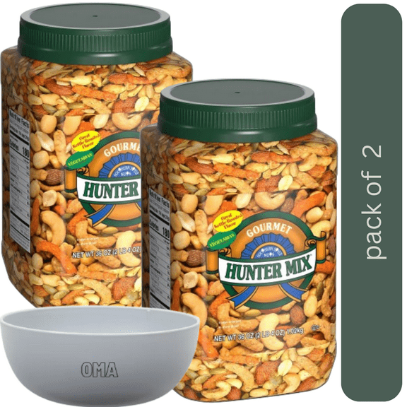 Southern Style Nuts Gourmet Deluxe Hunter Mix, 2 Pack, 36 oz with bowl by OMA