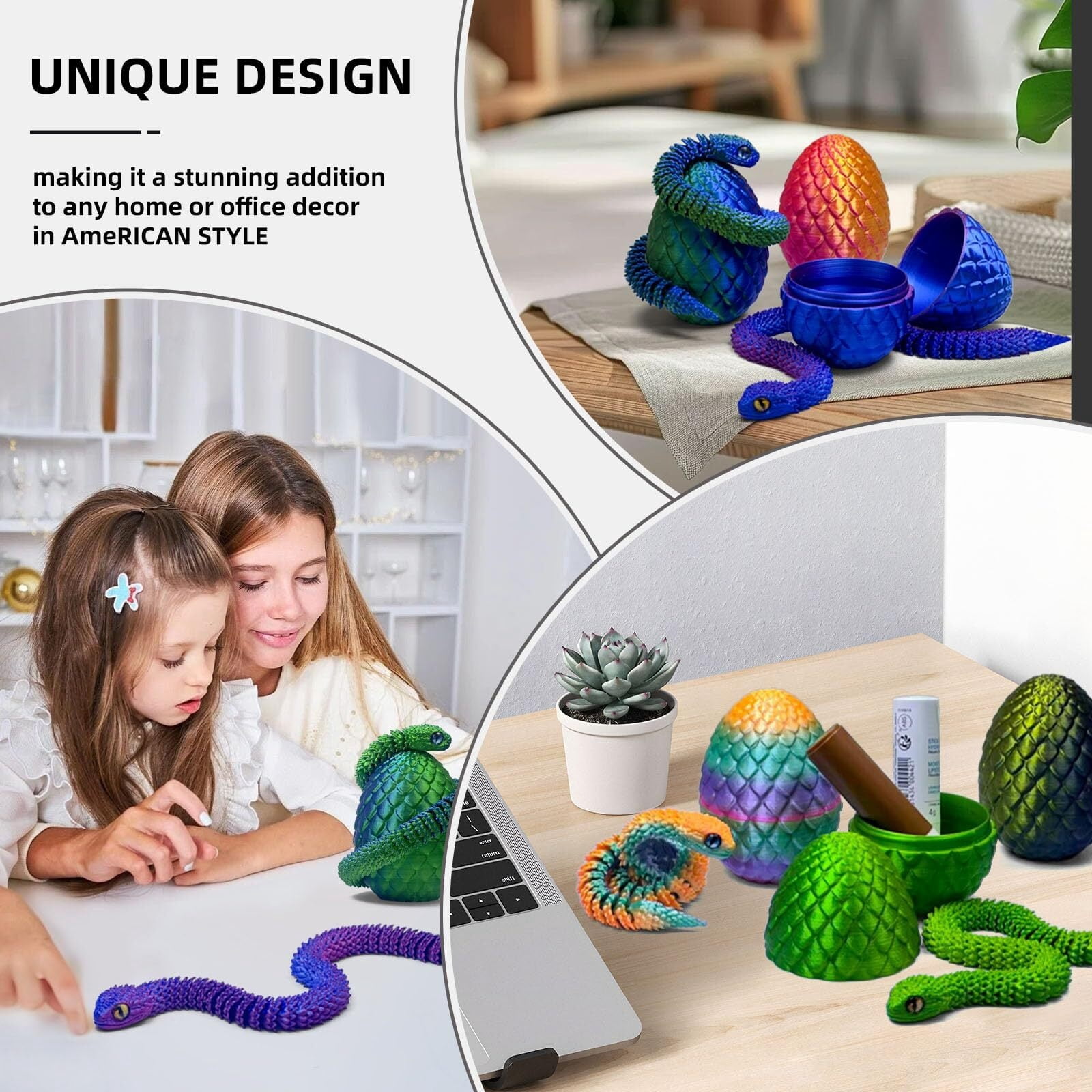 5 Pieces 3D Printed Snake Egg Set Movable Snake Easter Egg Easter Gift Mystery Snake Egg Fidget