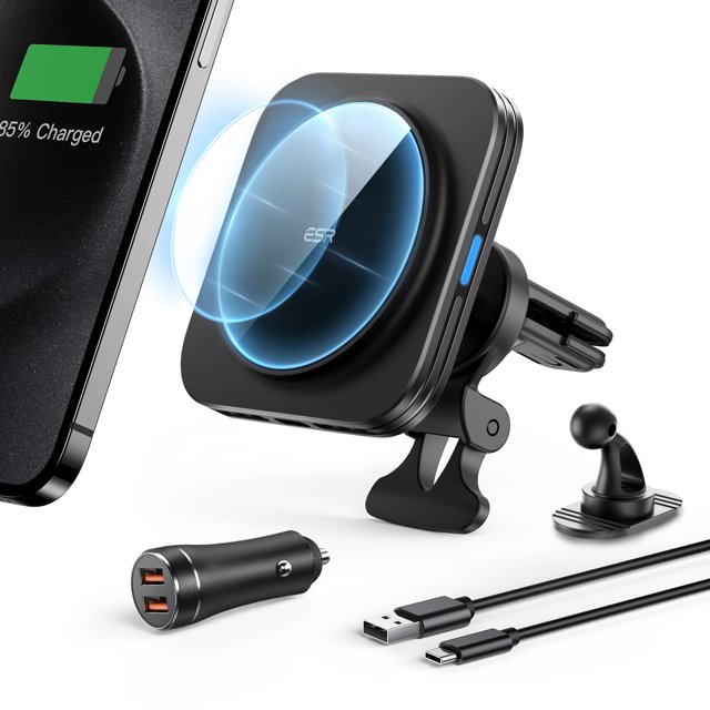 Cargador ESR de montaje en coche para iPhone 16, 15 y 14 W inalámbrico MagSafe