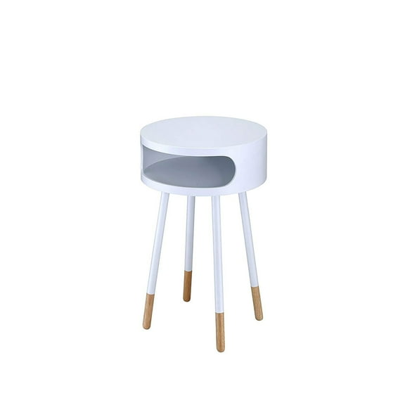 Benjara Sonria Round End Table, White & Natural
