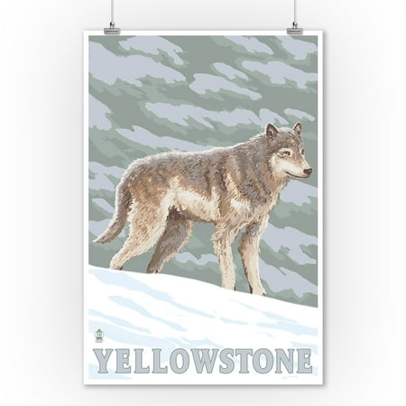 Yellowstone Nat'l Park - Wolf Scene - Lantern Press Poster (9x12 Art Print, Wall Decor Travel