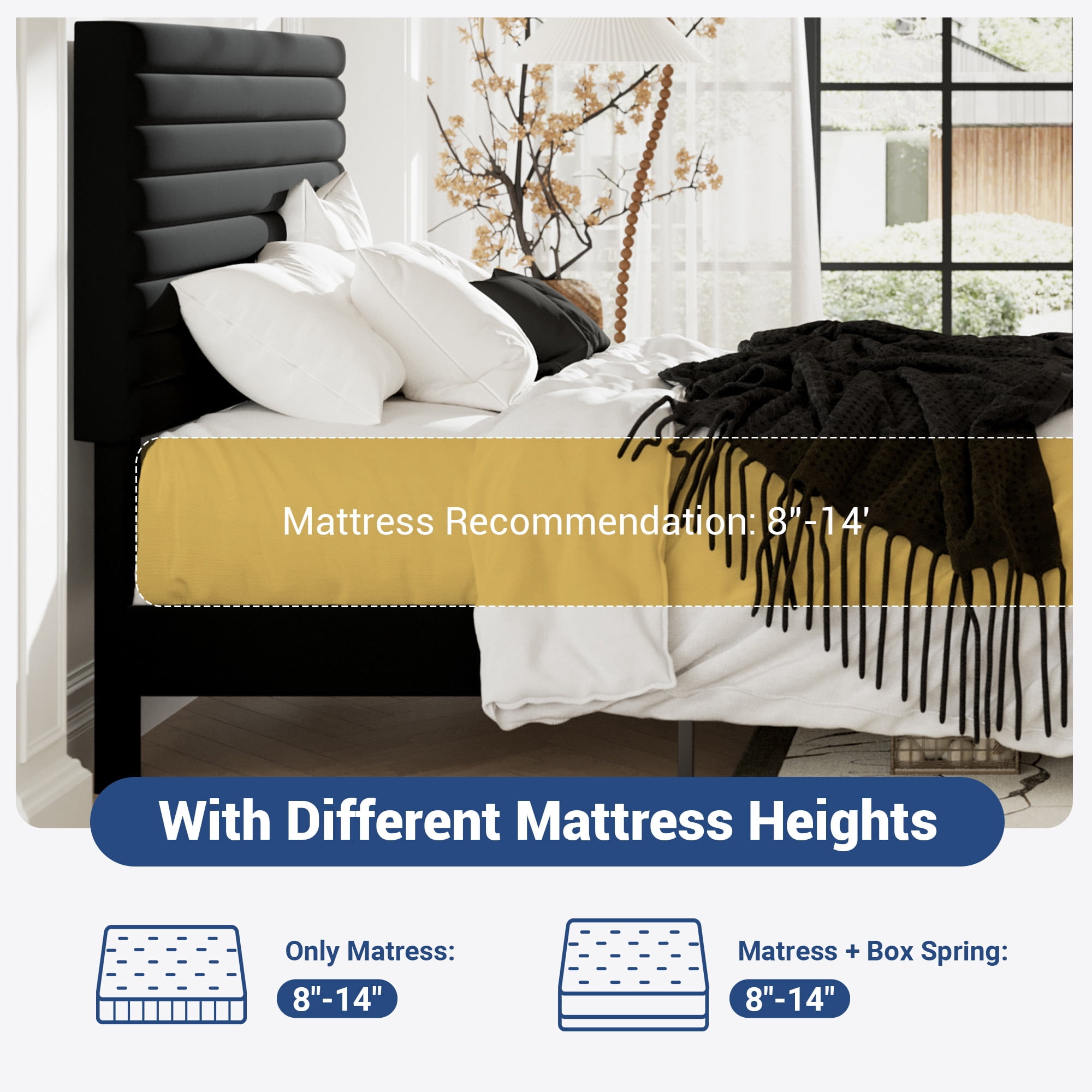 Allewie King Size Adjustable Headboard Bed Frame with 7.9'' Underbed Storage, No Box Spring Needed, Black