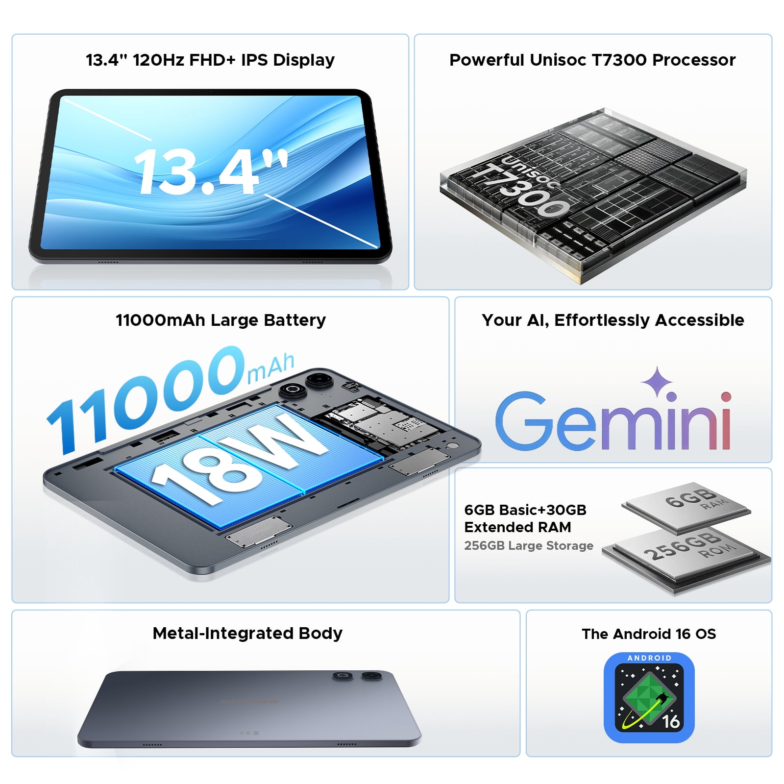 DOOGEE U13 Android 16 Gemini Al Tablet with Keyboard,13 inch Tablet ,32GB+256GB,11000mAh/18W,Octa Core Gaming Tablets,13MP+5MP,WiFi 5