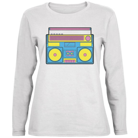 Blue Retro Boombox Stereo Ladies' Relaxed Jersey Long-Sleeve Tee White 2XL