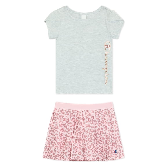 Champion Toddler Girls Graphic Tee and Mesh Skort Set - Gray Heather - Size 2T