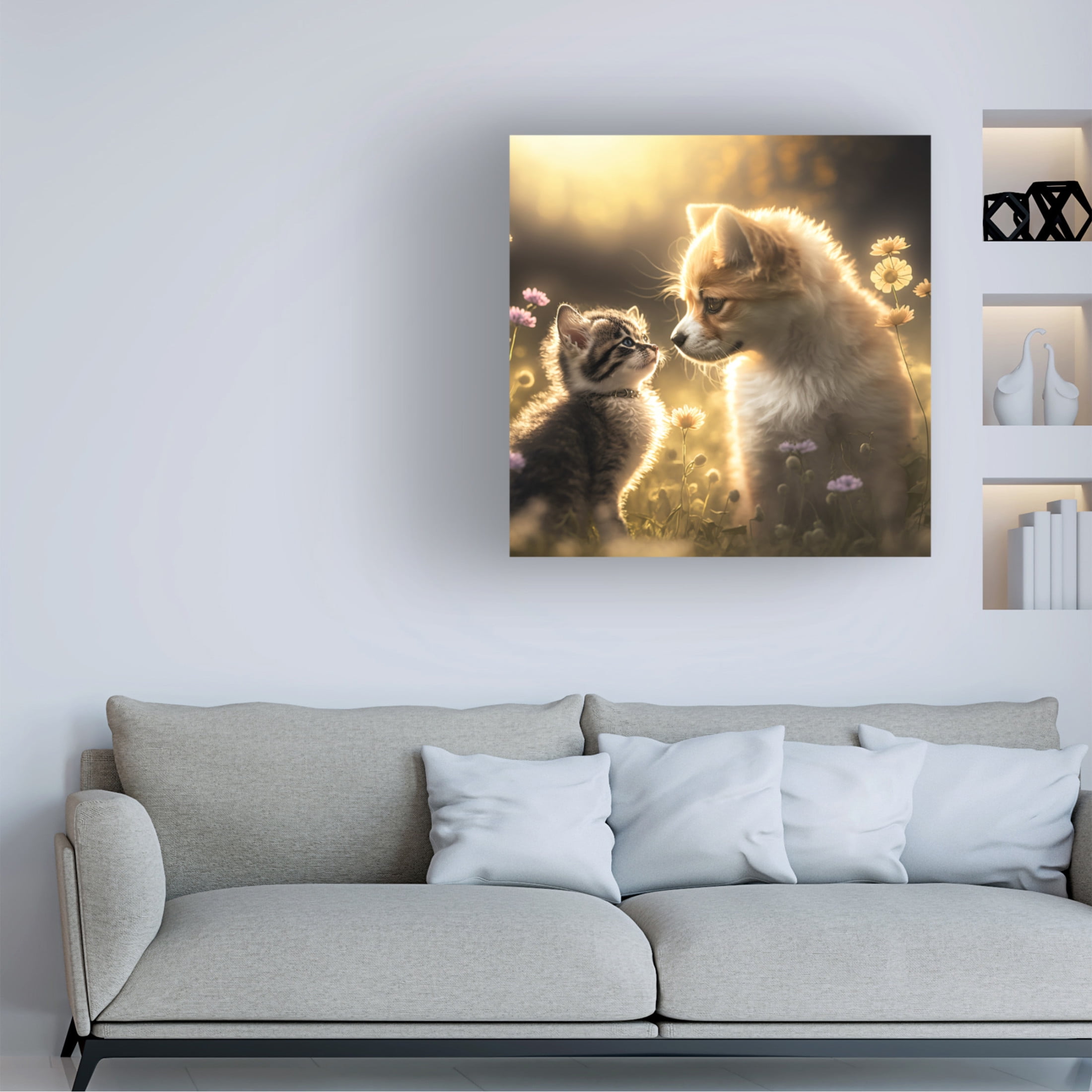 Canvas Wall Art - Ray Heere 'Cats And Dogs 21' Wall Art for Living Room, Bedroom, or Office Décor by Trademark Fine Art - 24 x 24 Inches