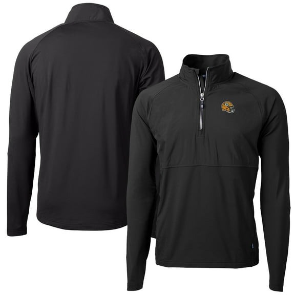 Men's Cutter & Buck Black Green Bay Packers Helmet Adapt Eco Knit Hybrid Recycled Quarter-Zip Pullover Top