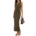thumbnail image 4 of INSPIRE CHIC Summer 2 Piece Skirt Sets for Women V Neck Vest Tops Midi Skirts Dressy Casual Elegant Outfits S Brown, 4 of 6