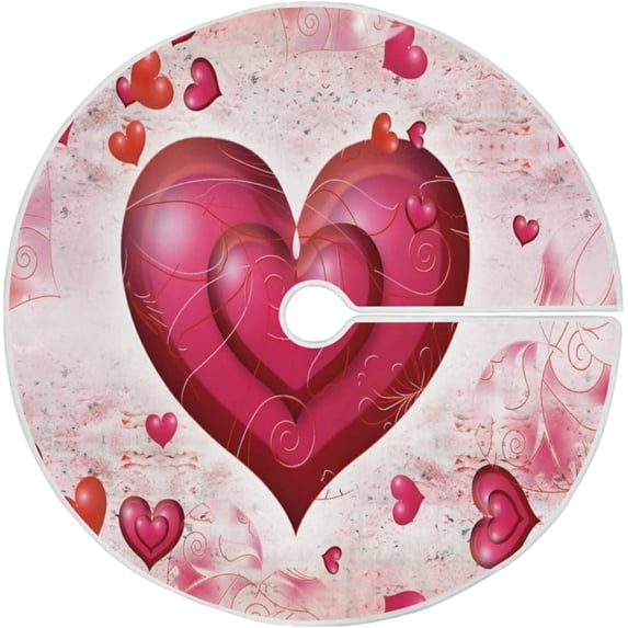FMSHPON Valentine's Day Mother's Day Red Heart Love Xmas Christmas Tree Skirt Stand Mat for Holiday Party Decoration Indoor Outdoor 48 inches
