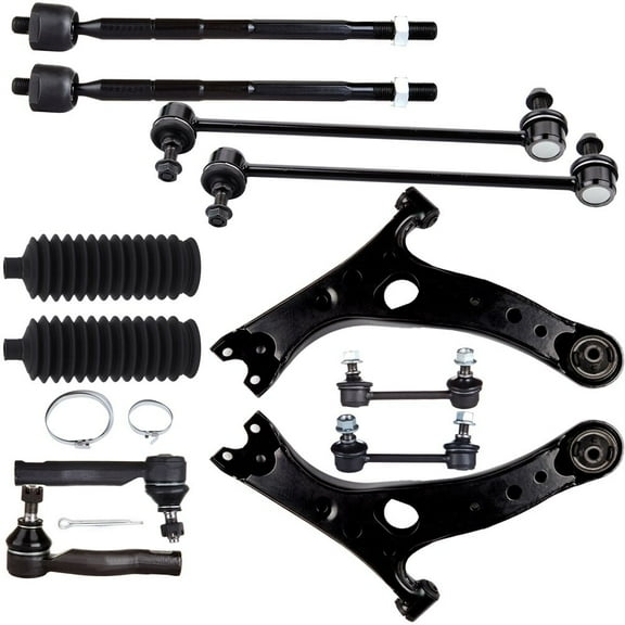 SCITOO 12pcs Suspension Kit Front Lower Control Arm Sway Bar Links Inner Outer Tie Rod Ends w/Steering Boots Fit For 2001-2003 For Toyota RAV4