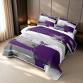 thumbnail image 3 of Erosebridal Purple Gray Quilt Full, Contemporary Brush Strokes Full Bedspread Sets, Gray Reversible 3-Piece 1 Coverlet and 2 Pillowcases, 3 of 7