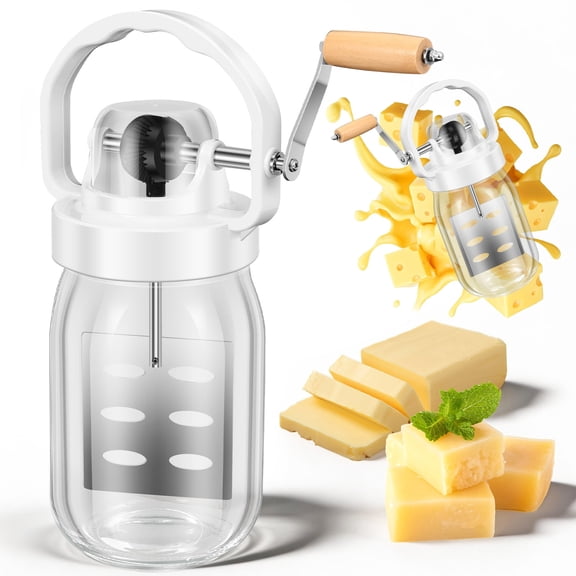 Butter Churner 1500ML/51oz Hand Crank Butter Maker with Glass Jar Anti-Pinch Safety for Kids, Magic Butter Machine for Homemade Ghee & Pastry