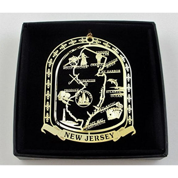 New Jersey State Brass Ornament Black Leatherette Gift Box