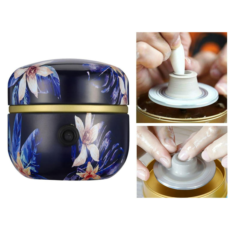 Mini Metal Electric Pottery Wheel Ceramic Rotating Turntable Forming  Machine Clay Making Adjustable Safety for Beginners Kids Dark Blue 