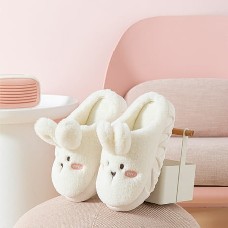 

Wefuesd Cute Rabbit Ears Home Warm Thick Bottom Warm Slip House Slipper Women Slipper Slippers For Women Indoor Womens Slippers White 38