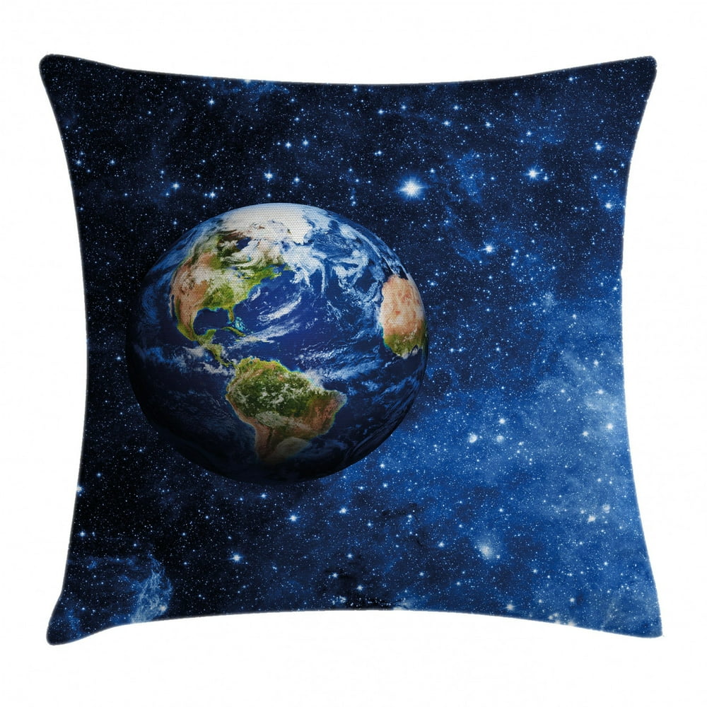 Space Throw Pillow Cushion Cover, Outer View of Earth in Solar