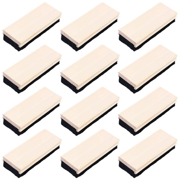 Chalk Eraser for Chalkboard and Whiteboard, Wood Construction, Rectangular Shape, Pack of 12, Black Felt Bottom, Effective for Cleaning, Ideal for Classrooms and Offices