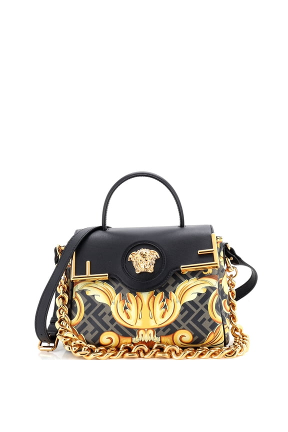Pre-Owned x Fendi Fendace La Medusa Top Handle Bag Printed Laminated Leather with Leather Medium By Rebag