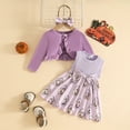 thumbnail image 6 of larppty Toddler Baby Halloween Outfit Girl Ghost Pumpkin Long Sleeve Cardigan and Sleeveless Dress Festival Clothing Sets(18-24 Months,Purple), 6 of 7