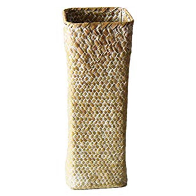 Florero de RatáN Cestas de Bambú de DecoracióN Floreros Cesta de Flor Fruta Florero Floreros Altos para la DecoracióN del Hogar Blanco