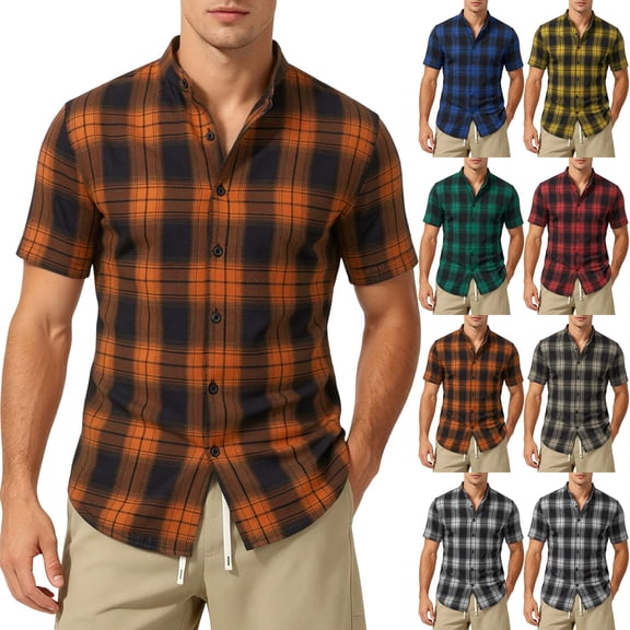 cllios Mens Plaid Short Sleeve Button Down Shirts Regular Fit Casual Gingham Shirts