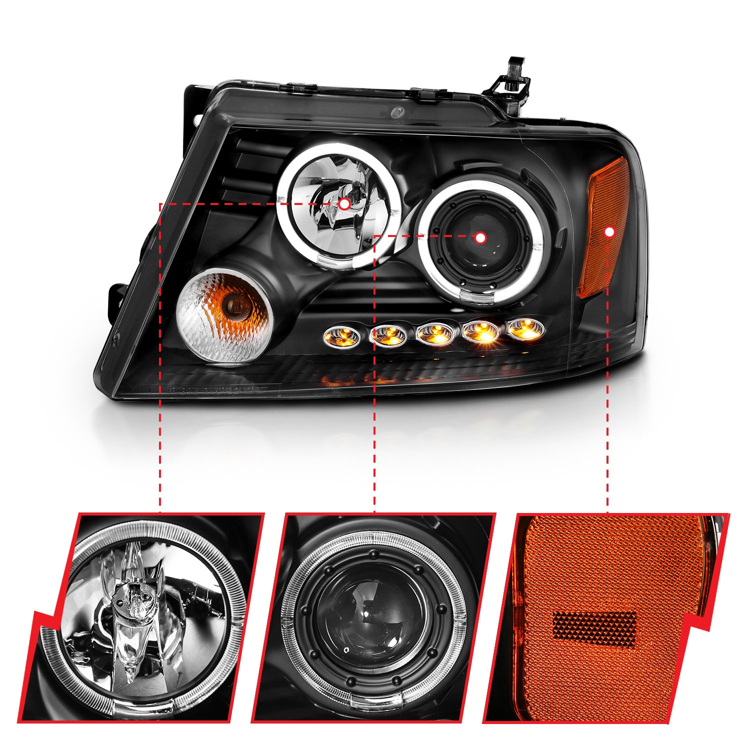 ANZO USA 111204 Projector Headlight Set w/Halo