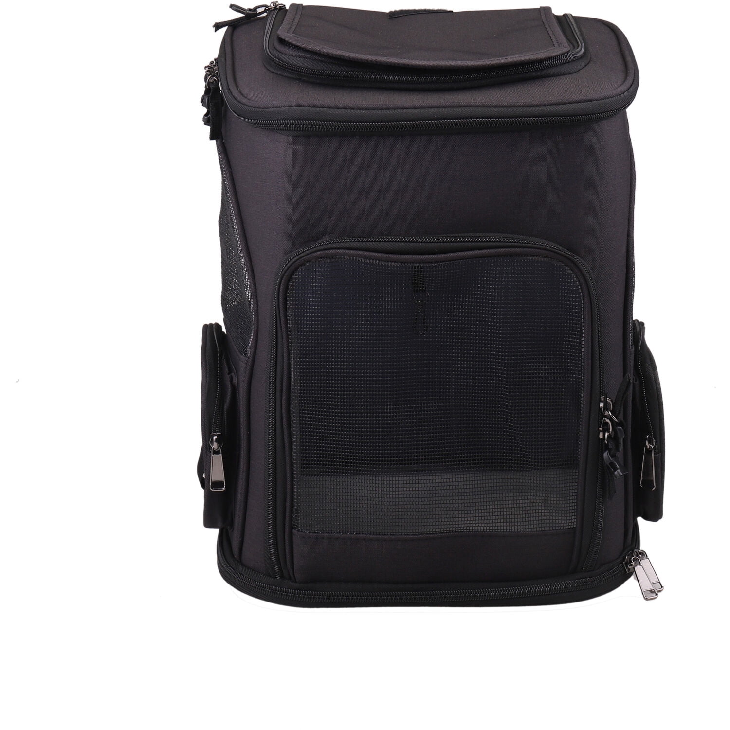 Critter Sitters Black Pet Backpack for Small Dogs, Cats with Scratch Resistant Breathable Mesh Windows | Airline Carry-On Approved | Safety Leash | Storage Pockets | Durable Transporation for Animals