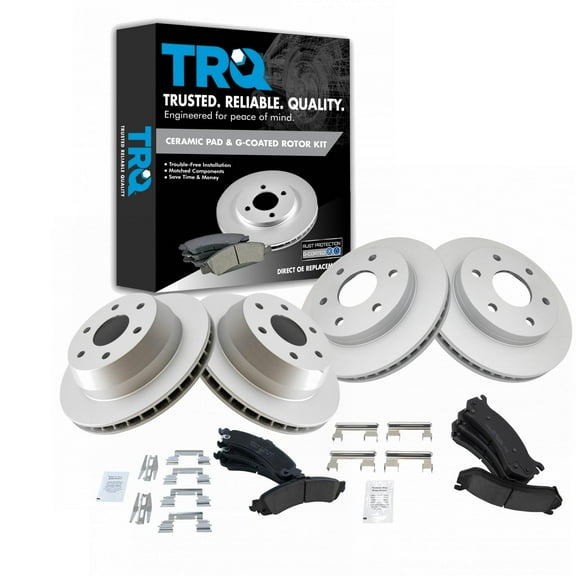 TRQ Front & Rear Ceramic Disc Brake Pads & G-Coated Rotor Kit Fits Select Chevy GMC Truck SUV
