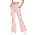 thumbnail image 2 of YaEYa Girls School Uniform Pant Striped Slim Fit Bell Bottom Trousers Fitted Flare Leg Pants High Waist With Side Pocket Button Fly Trouser Preppy Outfit (Pink,5-6 Years), 2 of 7