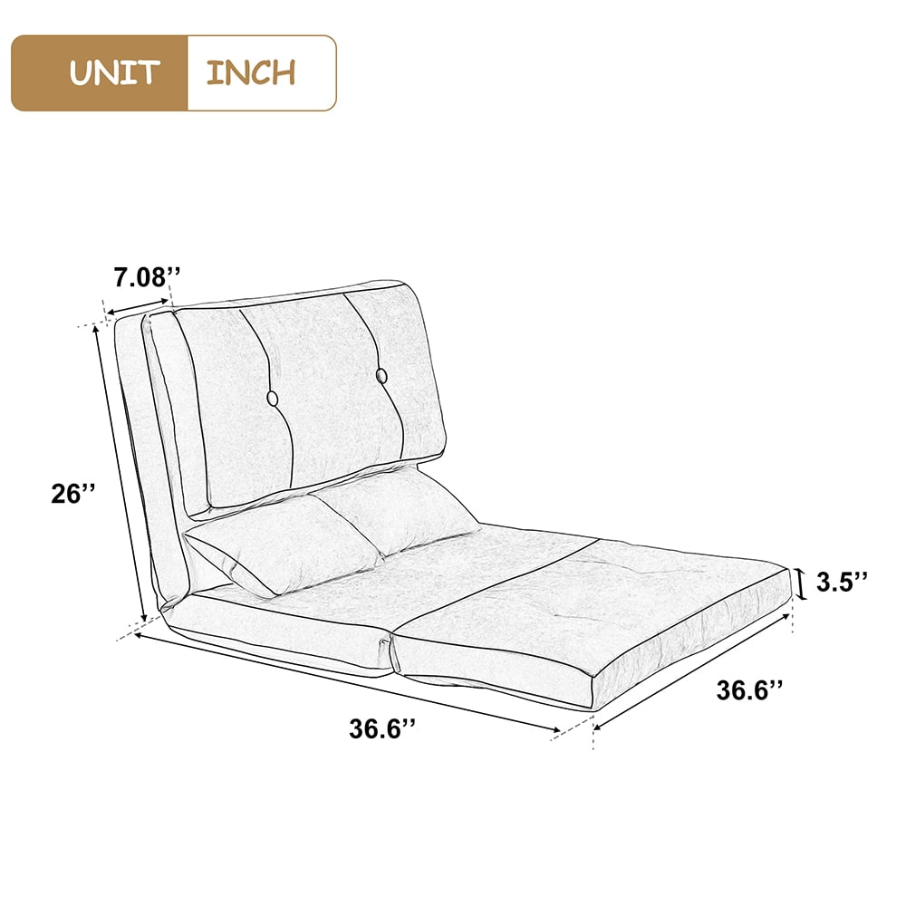 Kepooman Adjustable Folding Lounge Futon Sofa with Two Pillows for Floor, Beige Kepooman Adjustable Folding Lounge Futon Sofa with Two Pillows for Floor, Beige