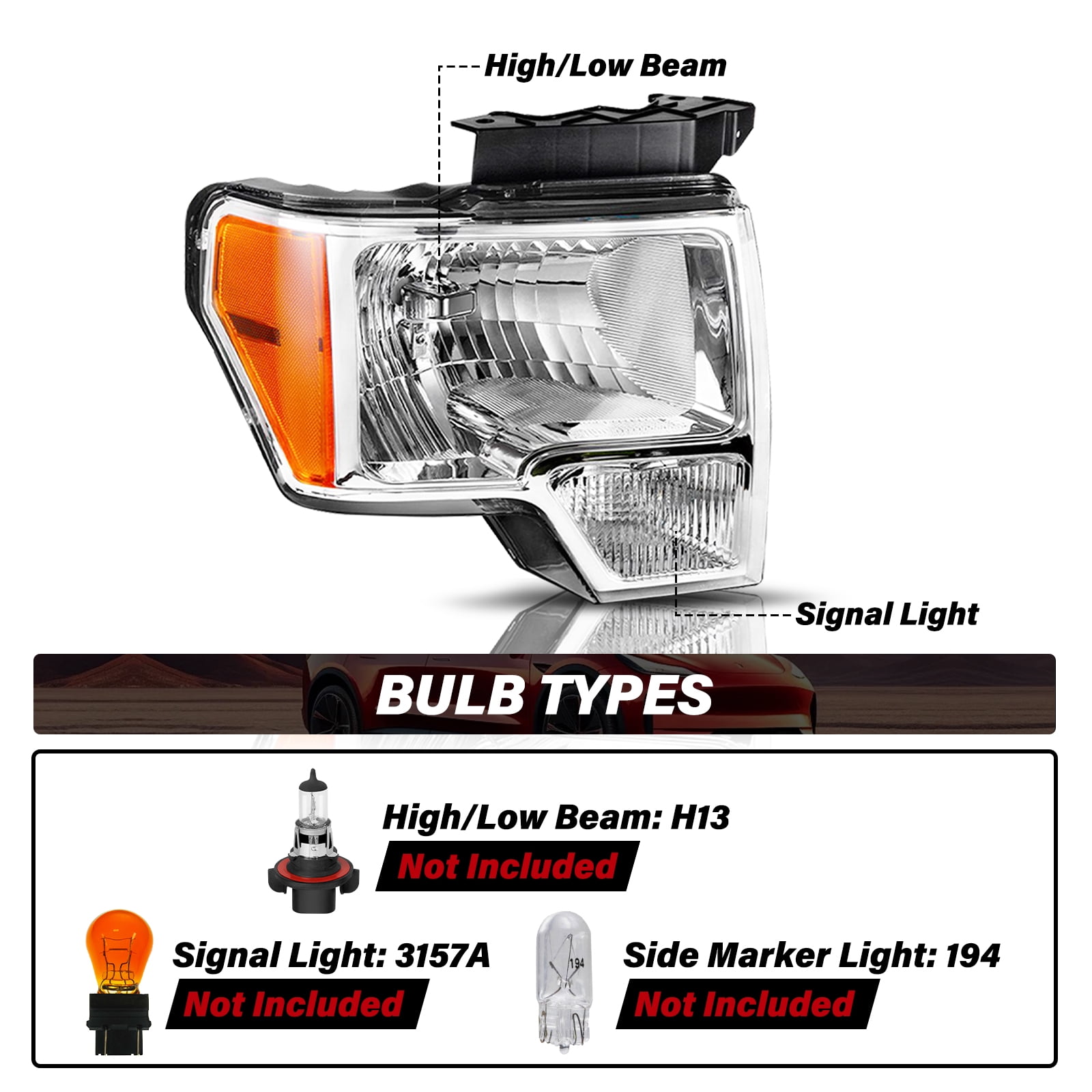 BRYGHT-For 2009 2010 2011 2012 2013 2014 Ford F-150 F150 Pickup Chrome Headlights Pair