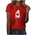 thumbnail image 2 of HOMBOM Tops for Women Short Sleeve Summer T-Shirts Maple Leaf Print Crew Neck Red Casual Ladies Graphic Tees, 2 of 5