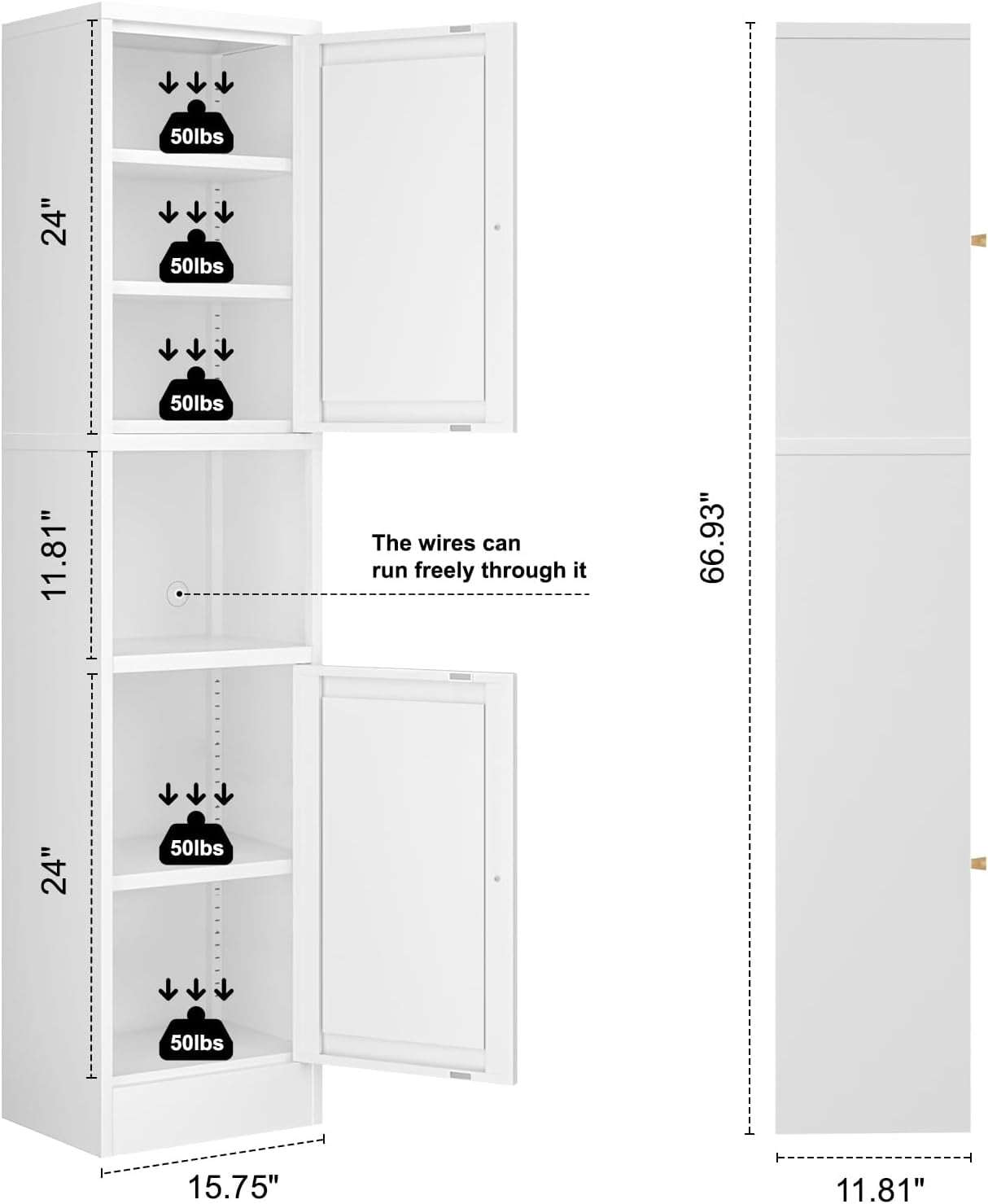 Tall Bathroom Storage Cabinet,Slim Tall Metal Cabinet with Open Compartment,Freestanding Narrow Stroage Cabinet for Bathroom, Entryway, Slim Pantry,Living Room,White