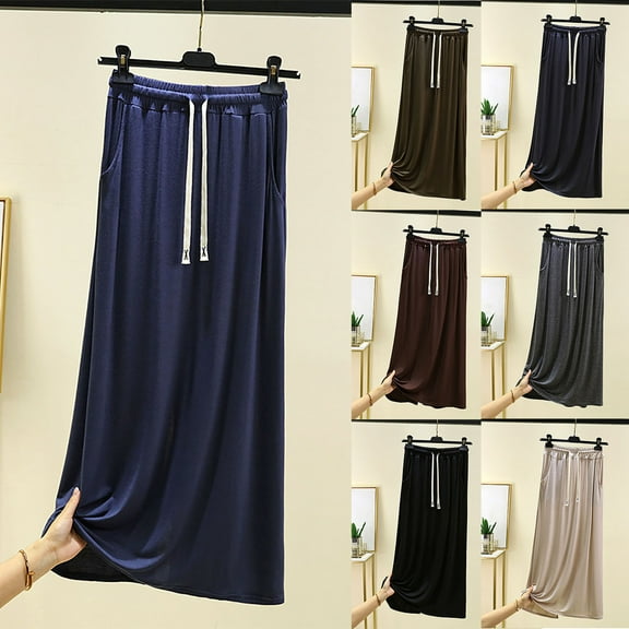 Antinious Womens Nightdress Solid Color A-Line Skirt Pockets Drawstring Long Sleep Dress,Fall Winter Savings!Nightgowns for Women,Women Pajama Dress,Black,XL