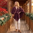 thumbnail image 6 of JULMCOMO Fleece Drape Shawl Wraps for Women Cross Front Tie Wrap Poncho Open Front Elegant Soft Warm Cape Cardigan for Fall Winter Wine, 6 of 9