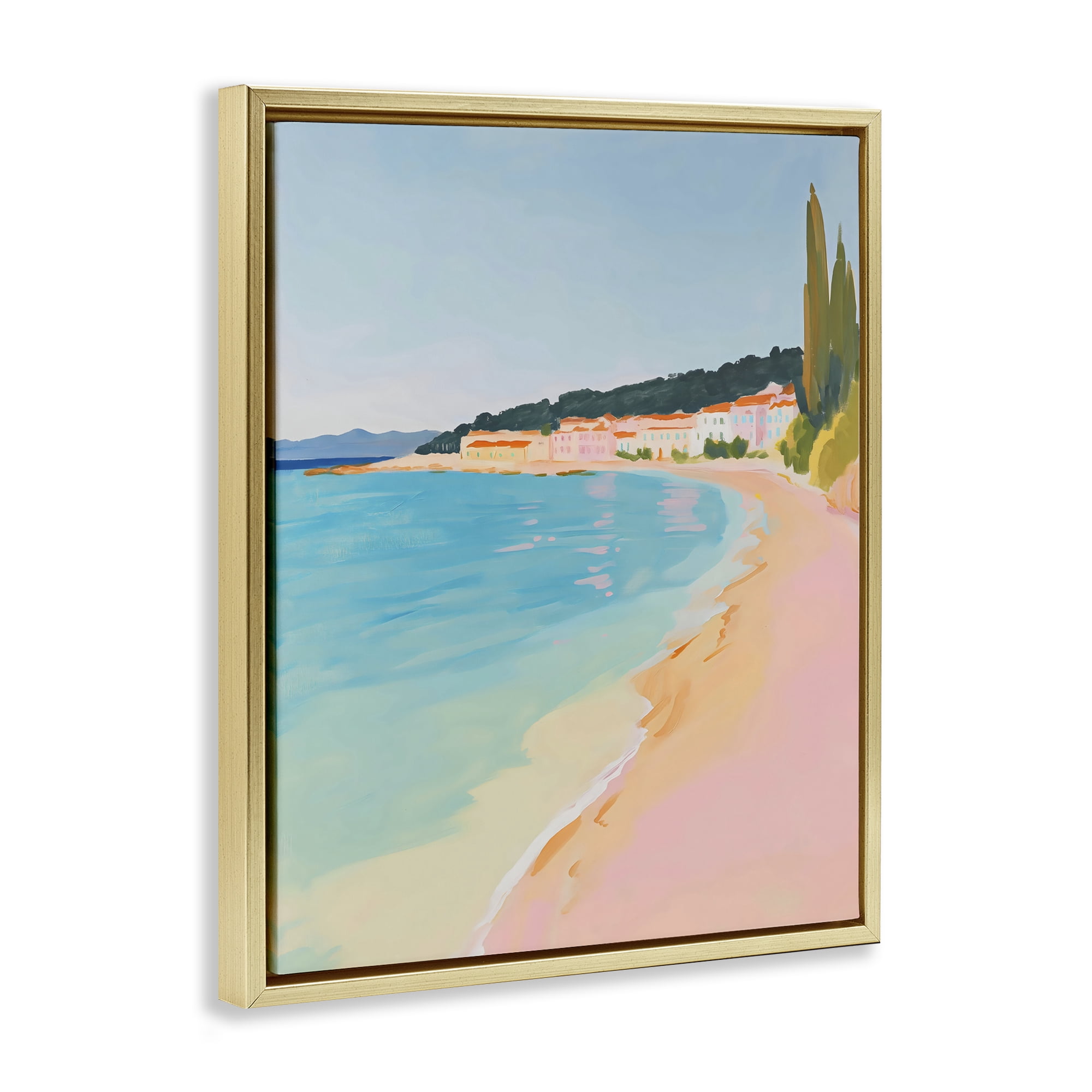 Stupell Industries Abstract Village By The Sea Gold Framed Floater Canvas Wall Art, design by The Prints Vibe