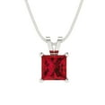 thumbnail image 2 of 1.0 ct Brilliant Princess Cut Solitaire Ruby 18K White Solid Gold Everyday Affordable Designer Necklace Pendant with 18" Chain, 2 of 6