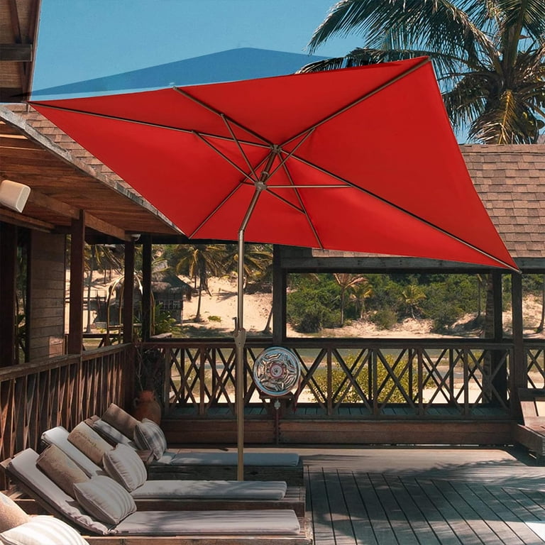 abba patio outdoor umbrella 6 ft Abba Patio 6.5 x 10 ft Outdoor Square Patio Umbrella w/ Push Button Tilt and Crank, 6 Ribs-Red, Size: 6.5'x 10’