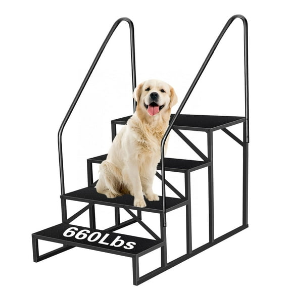 4-Step Heavy-Duty RV Stairs with 2 Handrails, Non-Slip Mats - Portable for Camper, Hot Tub, Porch & Pool (660Lbs Capacity)