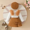 thumbnail image 4 of Chbgutlmr 3 Piece Baby Girls Clothes Kids Sweet Cute Suits Knit Tops Pearl Bow Short Skirt Sets with Hat, 4 of 8