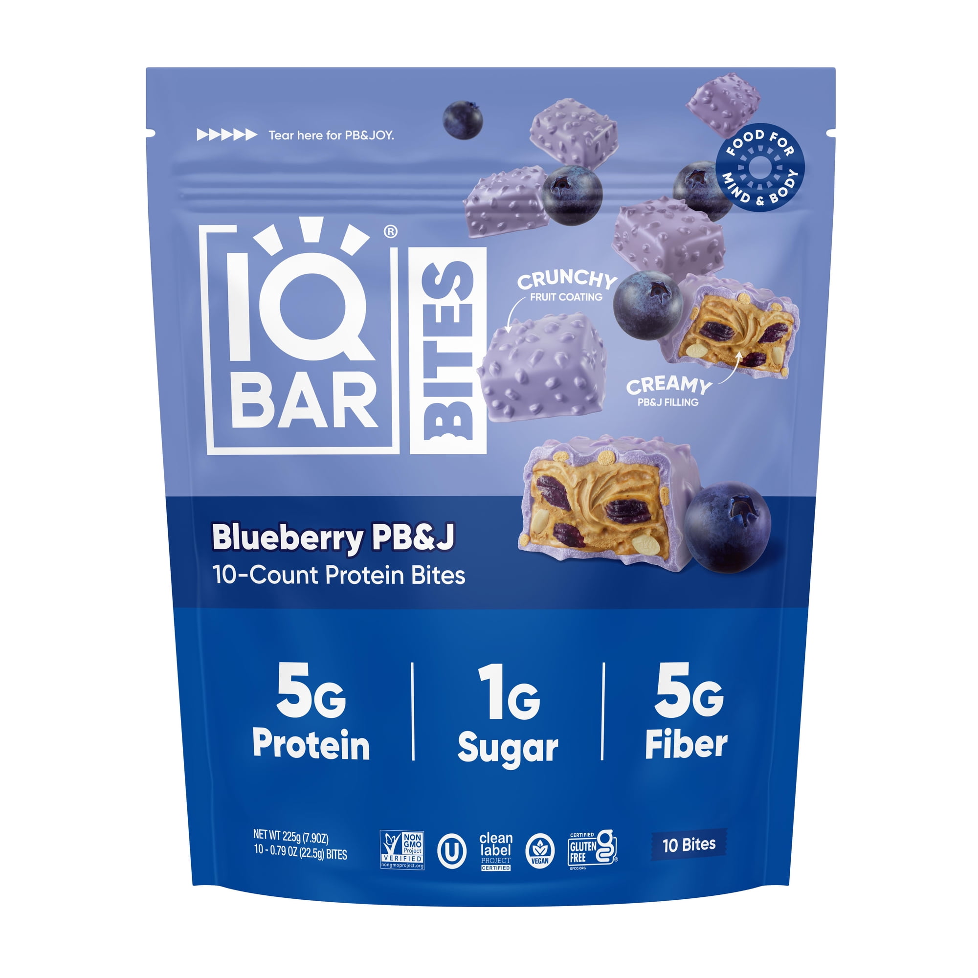 IQBAR Bites Blueberry 10 Count - High Protein, High Fiber, Low Sugar Snack - Clean Label Project Certified