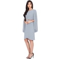 thumbnail image 4 of KOH KOH Long Cape Batwing Cloak Dolman Sleeve Knee Length Fall Winter Work Tunic Dressy Formal Wedding Guest Party Funeral Mini Midi Dress For Women Gray Grey X-Large US 14-16 NT115, 4 of 6